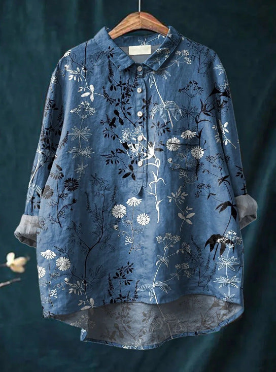 Mary | Bluse aus Baumwolle und Leinen mit Blumendruck 5