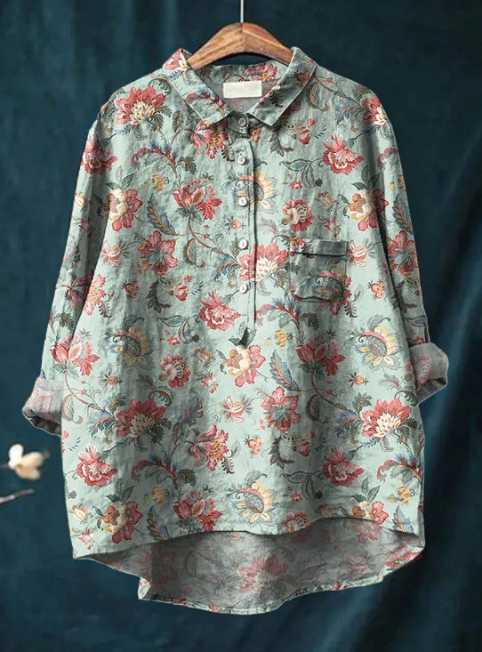 Mary | Bluse aus Baumwolle und Leinen mit Blumendruck 6