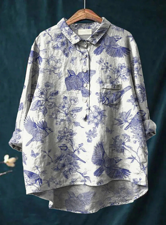 Mary | Bluse aus Baumwolle und Leinen mit Blumendruck 7