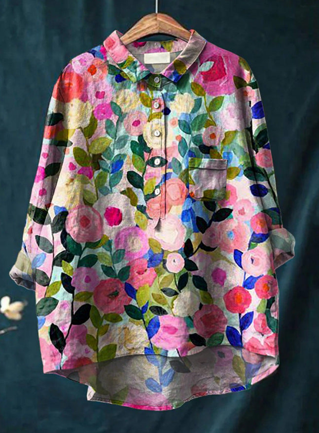 Mary | Bluse aus Baumwolle und Leinen mit Blumendruck 9