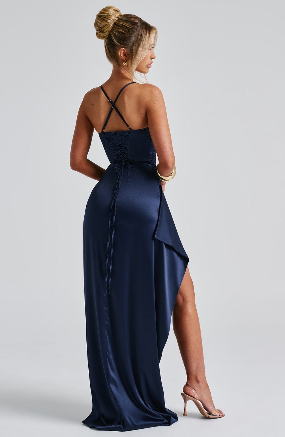 Maxi Abendkleid Damen | Satin-Ruching & Dramatischer Beinschlitz