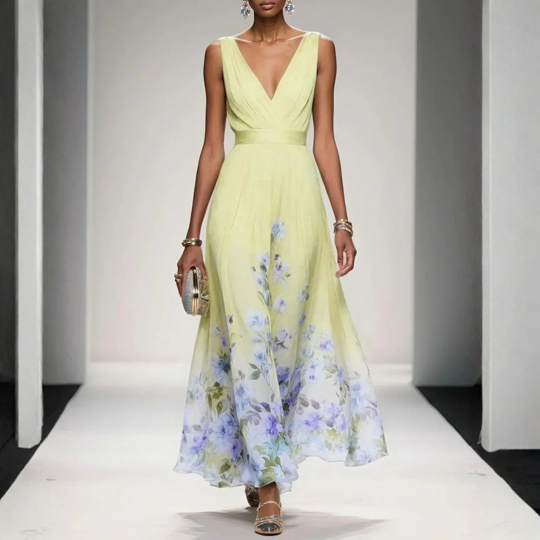Maxi Kleid Damen | Florales Design Ärmellos