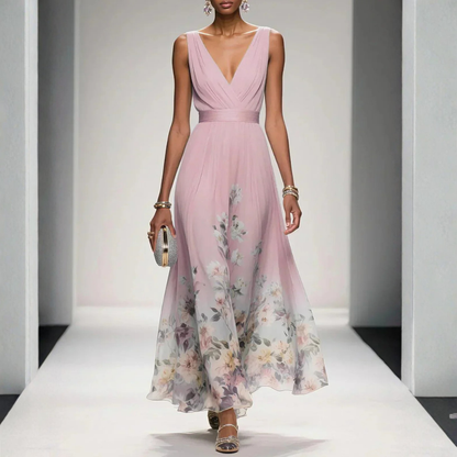 Maxi Kleid Damen | Florales Design Ärmellos