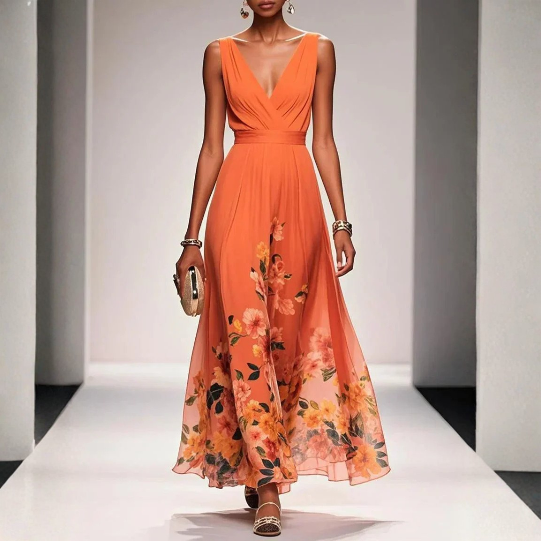 Maxi Kleid Damen | Florales Design Ärmellos