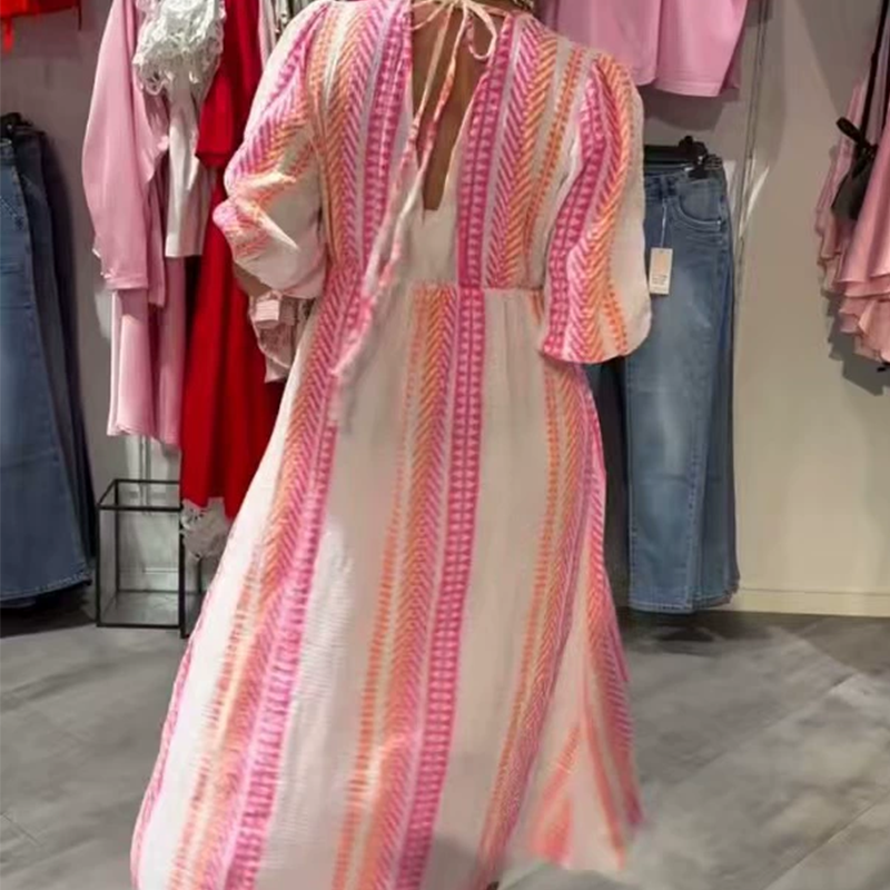 Maxi Kleid Damen | V-Ausschnitt & Puffärmel