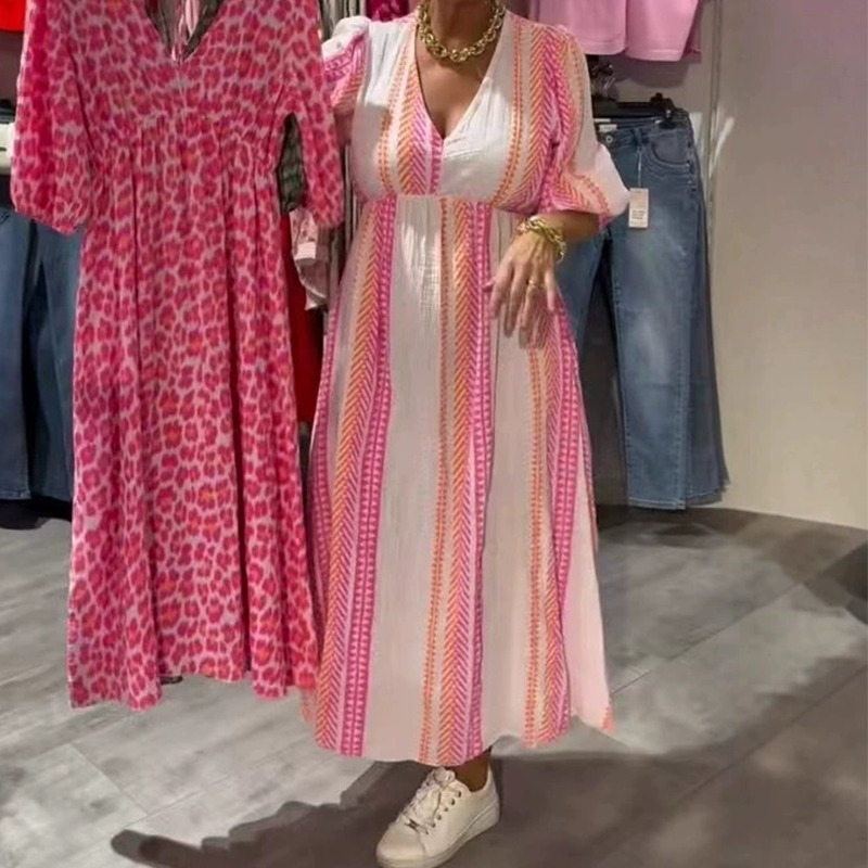 Maxi Kleid Damen | V-Ausschnitt & Puffärmel