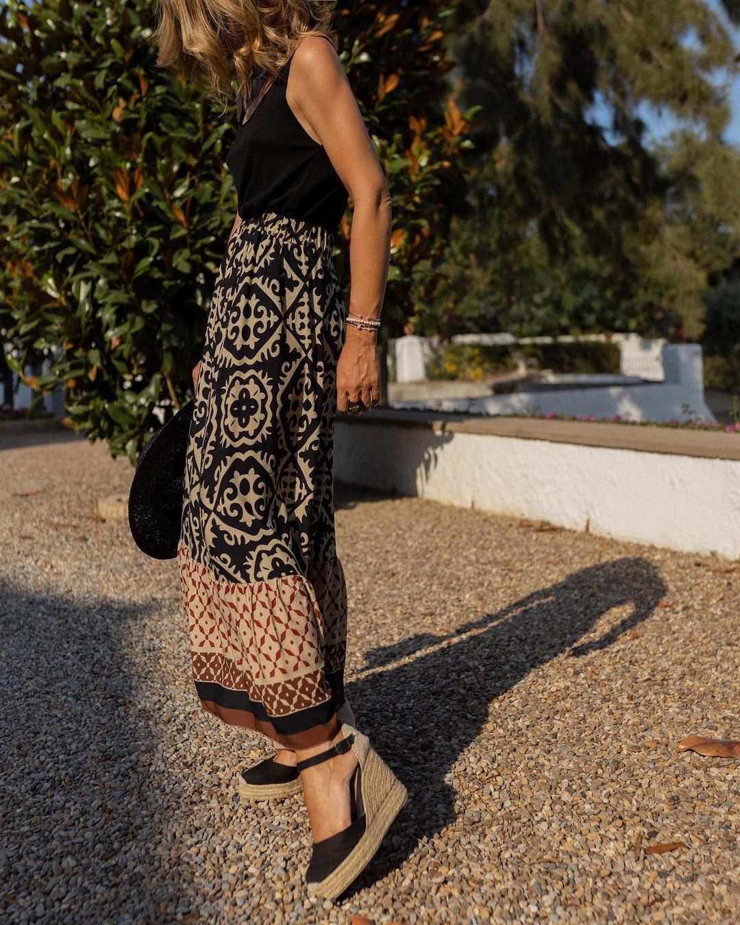 Maxi Rock Damen | Boho-Print & Fließender Volant-Saum
