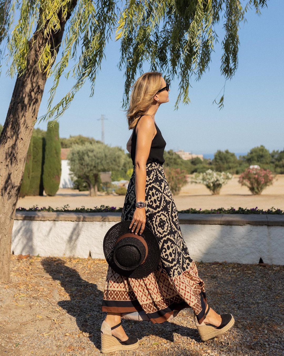 Maxi Rock Damen | Boho-Print & Fließender Volant-Saum