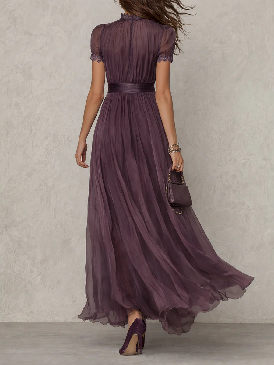 Maxikleid Damen | Vintage Chiffon mit Spitze für Abendanlässe