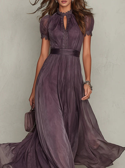 Maxikleid Damen | Vintage Chiffon mit Spitze für Abendanlässe