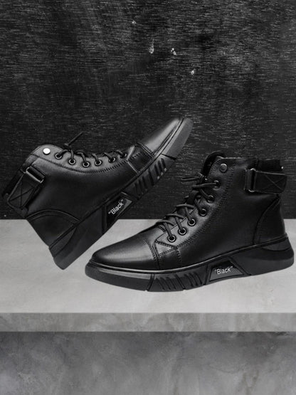 Maximilian | Bequeme schwarze Lederschuhe für Herren mit Gummisohle und modischem Design
