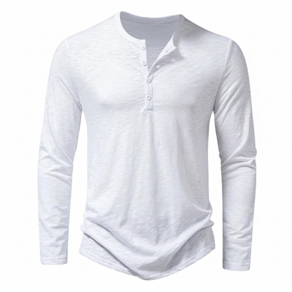 Herren Henley Langarmshirt Knopfleiste Bequeme Passform 6