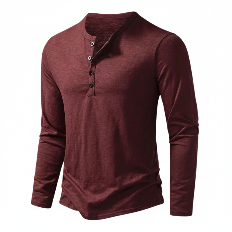 Herren Henley Langarmshirt Knopfleiste Bequeme Passform 1
