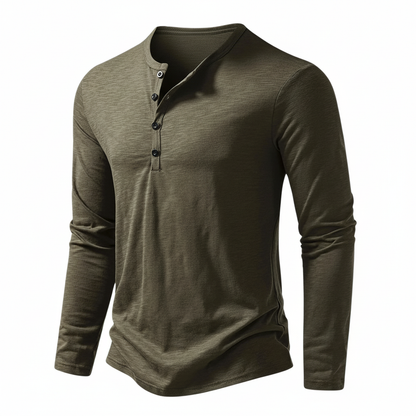 Herren Henley Langarmshirt Knopfleiste Bequeme Passform 5