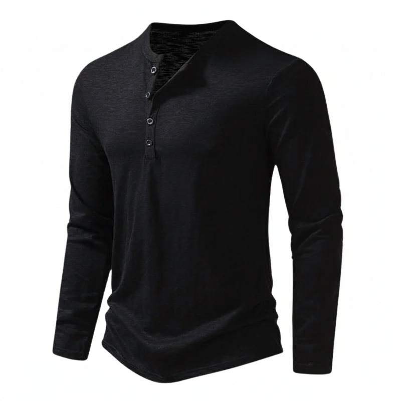 Herren Henley Langarmshirt Knopfleiste Bequeme Passform 3