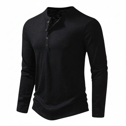 Herren Henley Langarmshirt Knopfleiste Bequeme Passform 3