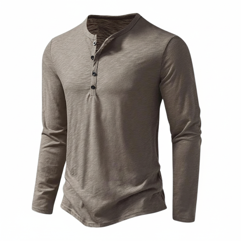 Herren Henley Langarmshirt Knopfleiste Bequeme Passform 2