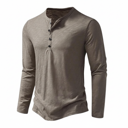 Herren Henley Langarmshirt Knopfleiste Bequeme Passform 2