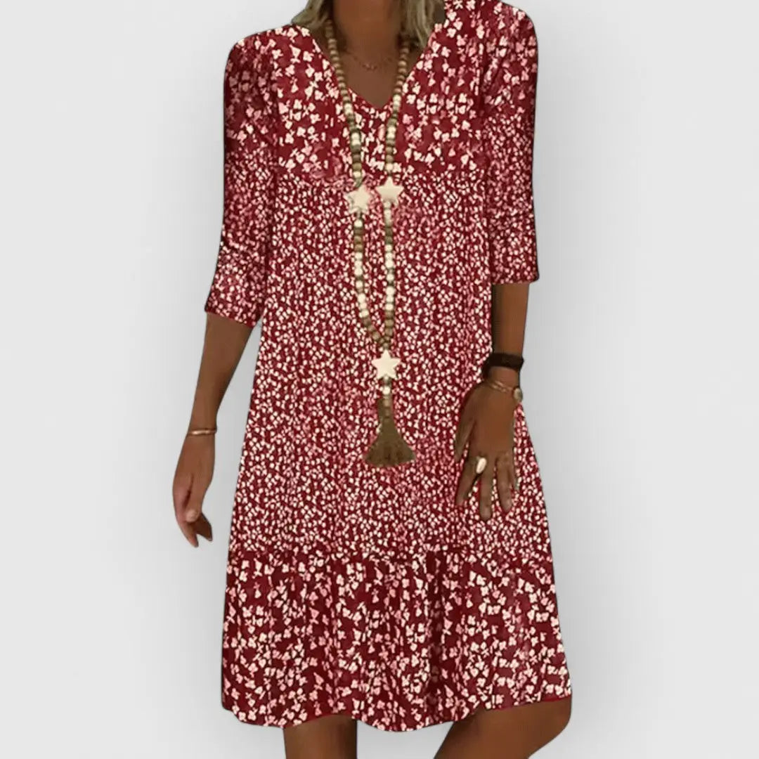Midi Kleid Damen Blumenmuster | V-Ausschnitt & Rüschensaum