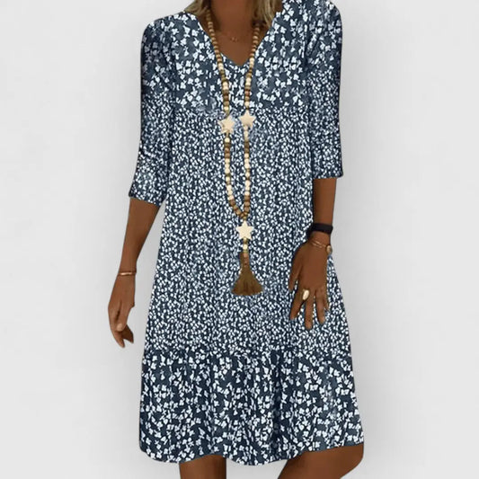 Midi Kleid Damen Blumenmuster | V-Ausschnitt & Rüschensaum