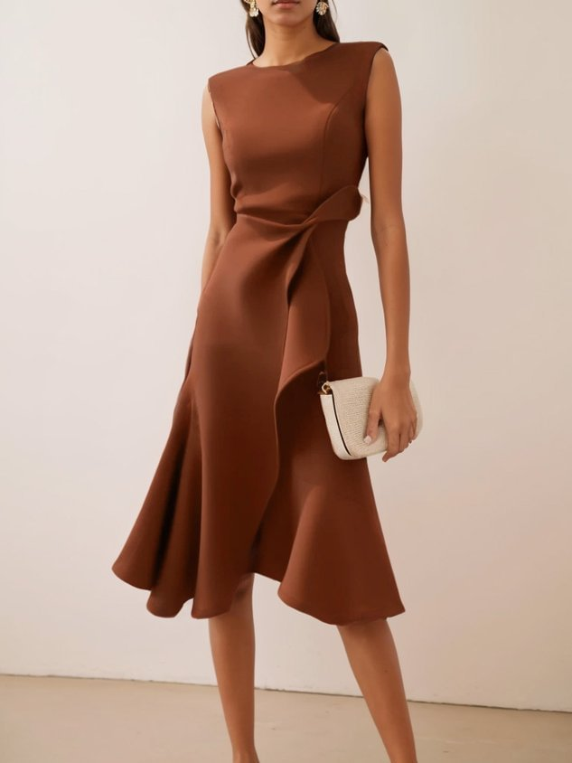 Midi Kleid Damen | Drapierte Taille & Volant-Saum
