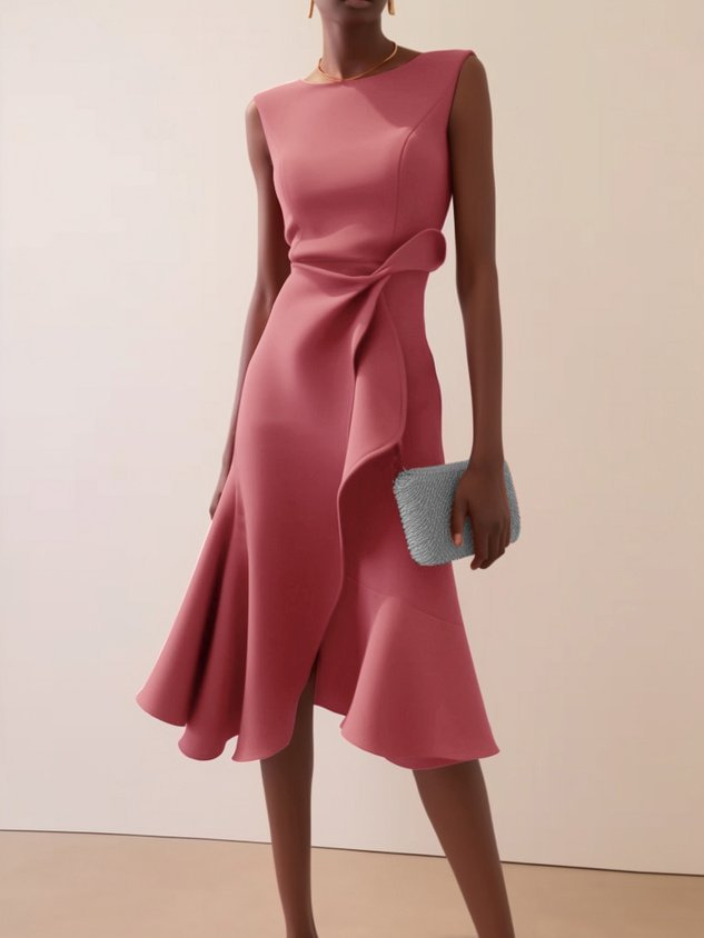 Midi Kleid Damen | Drapierte Taille & Volant-Saum