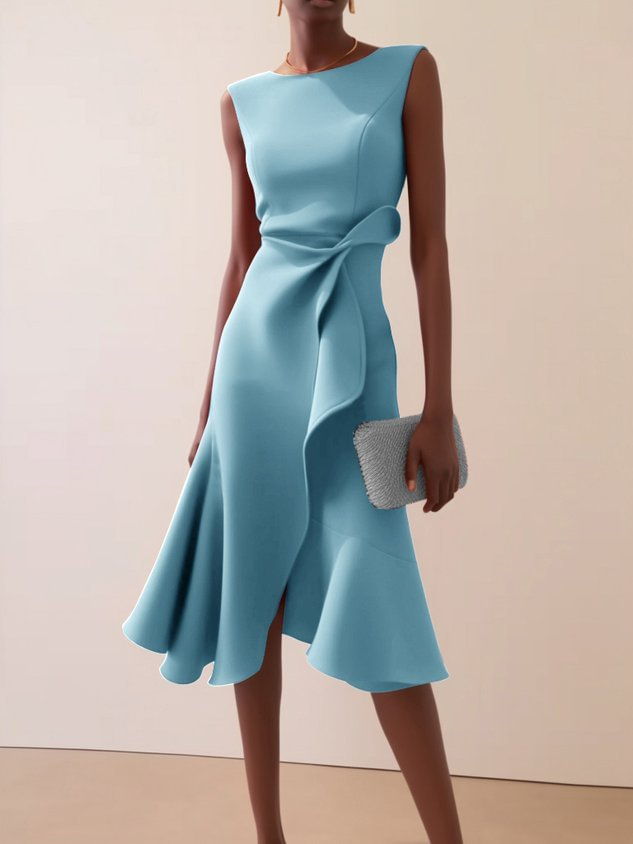 Midi Kleid Damen | Drapierte Taille & Volant-Saum