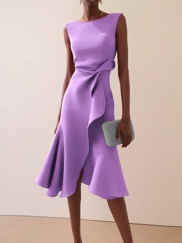 Midi Kleid Damen | Drapierte Taille & Volant-Saum