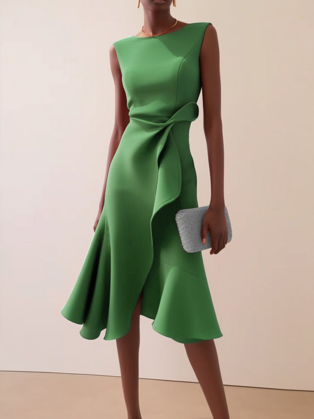 Midi Kleid Damen | Drapierte Taille & Volant-Saum