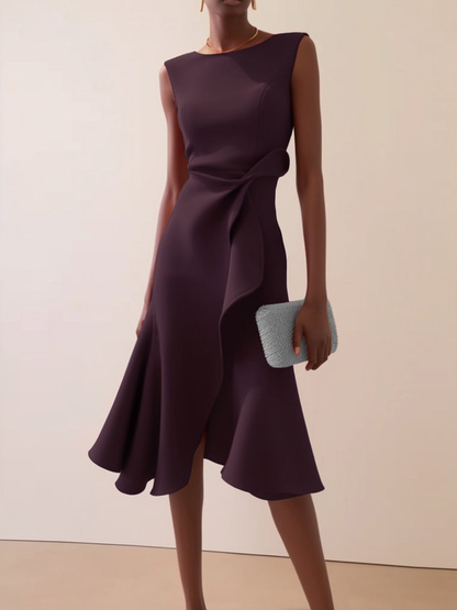 Midi Kleid Damen | Drapierte Taille & Volant-Saum