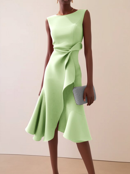 Midi Kleid Damen | Drapierte Taille & Volant-Saum