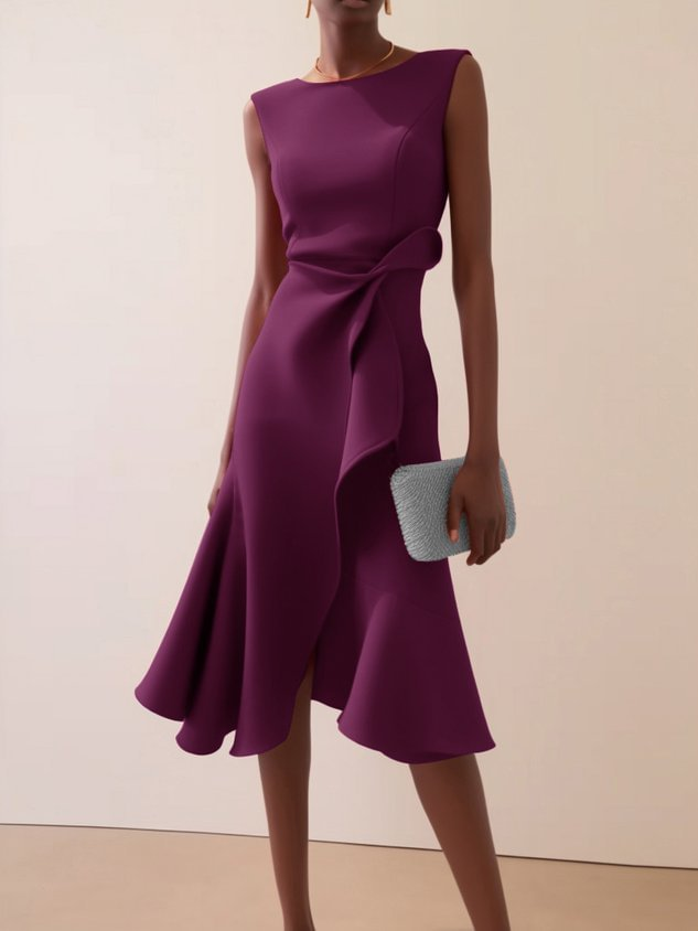 Midi Kleid Damen | Drapierte Taille & Volant-Saum