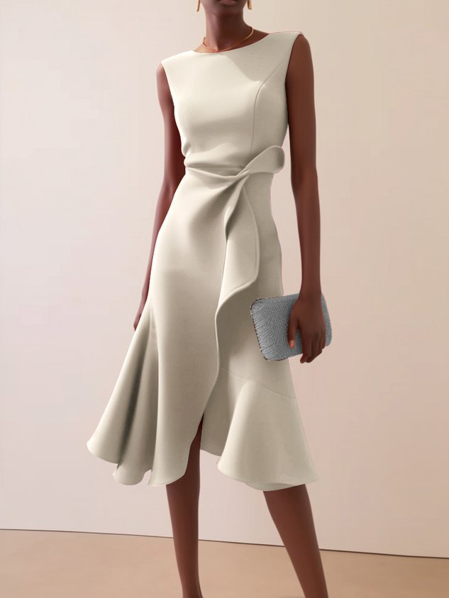 Midi Kleid Damen | Drapierte Taille & Volant-Saum