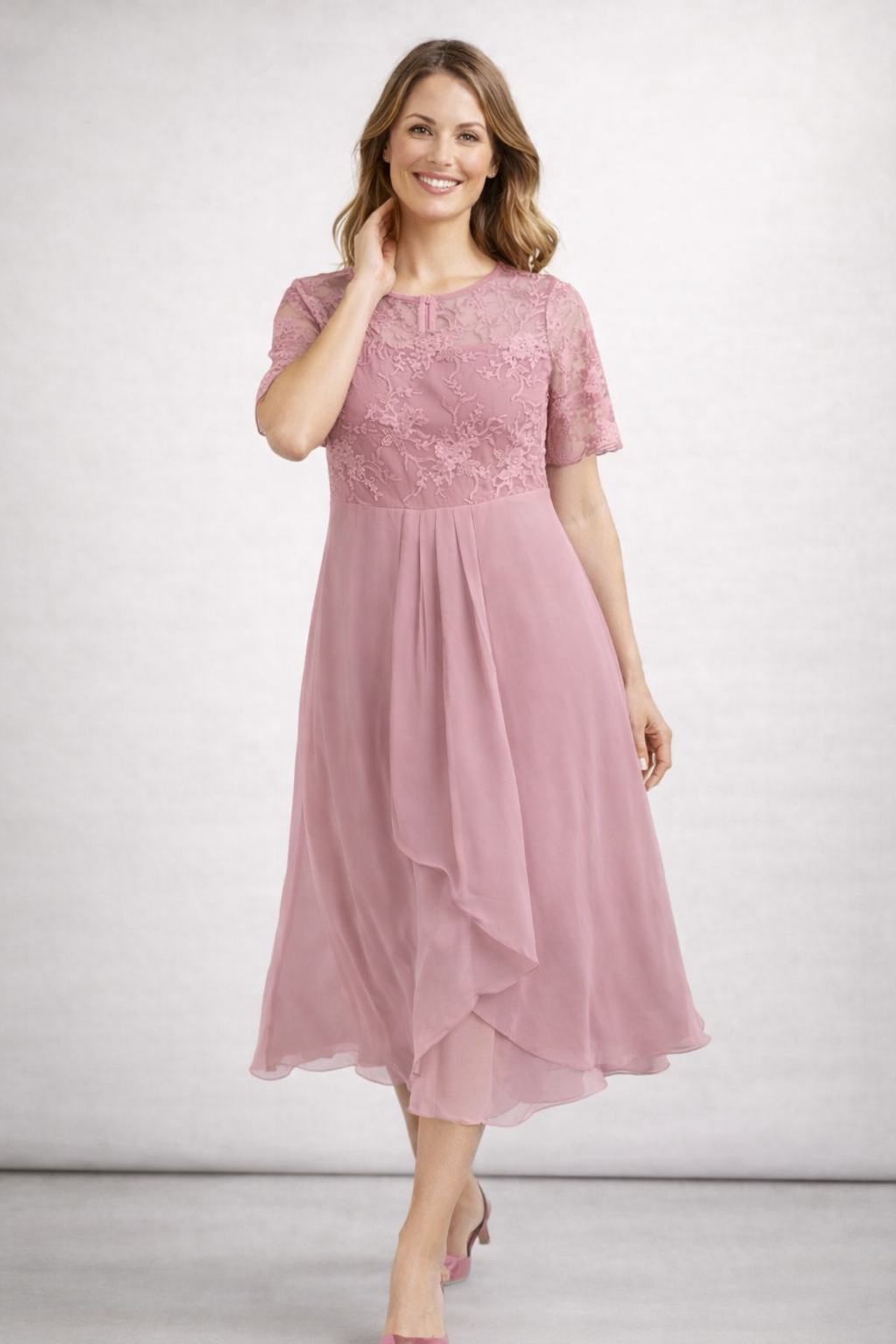 Midi Kleid Damen | Elegantes Festkleid mit Spitzenoberteil