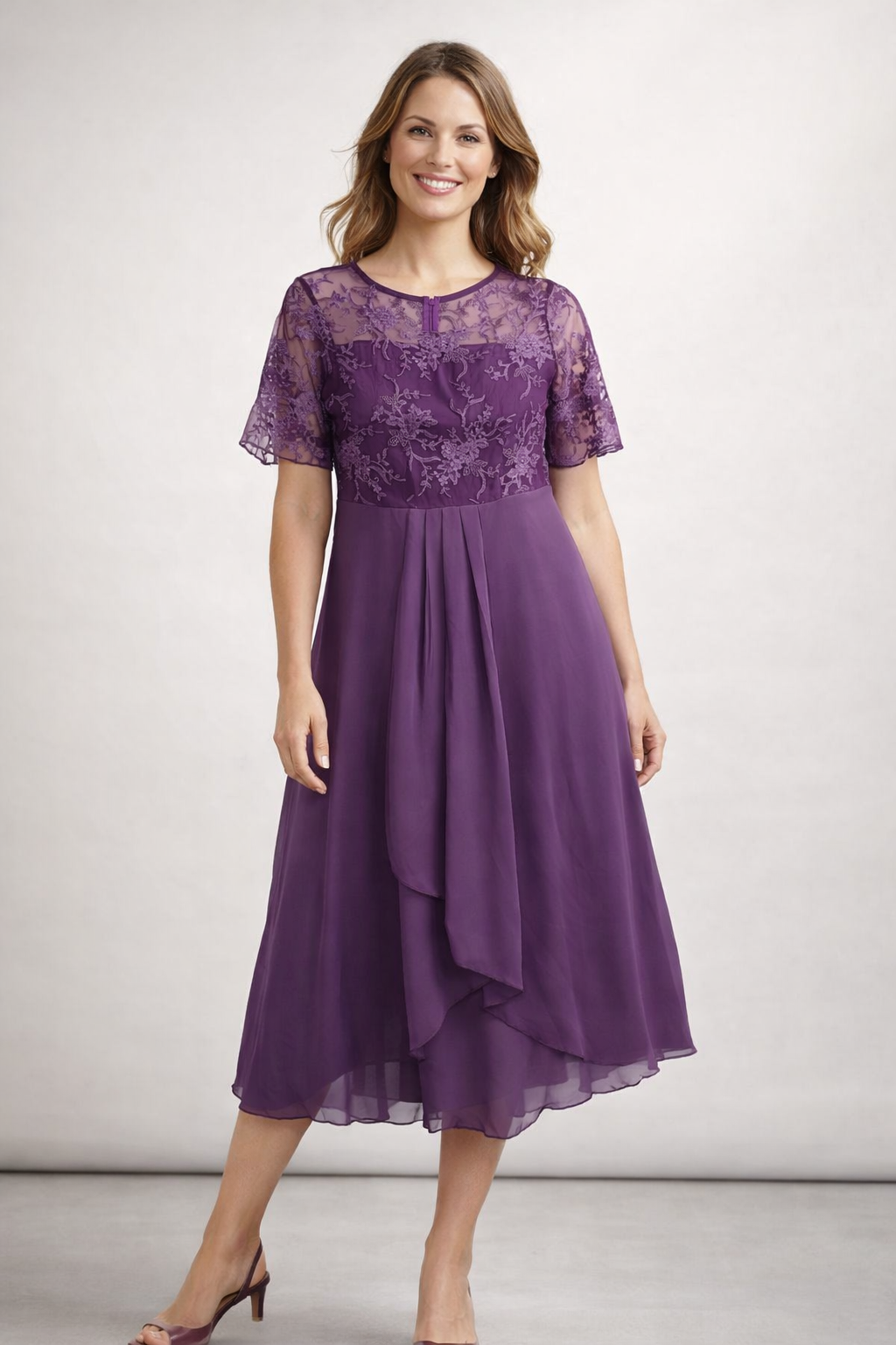 Midi Kleid Damen | Elegantes Festkleid mit Spitzenoberteil