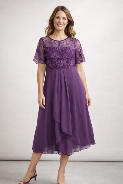 Midi Kleid Damen | Elegantes Festkleid mit Spitzenoberteil