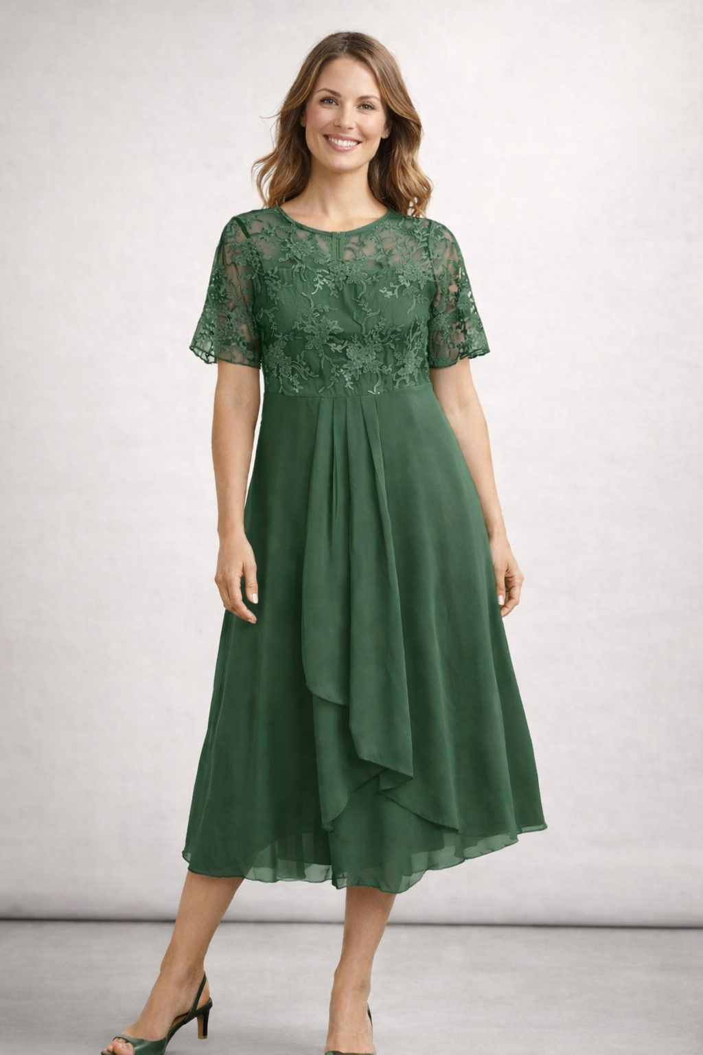 Midi Kleid Damen | Elegantes Festkleid mit Spitzenoberteil