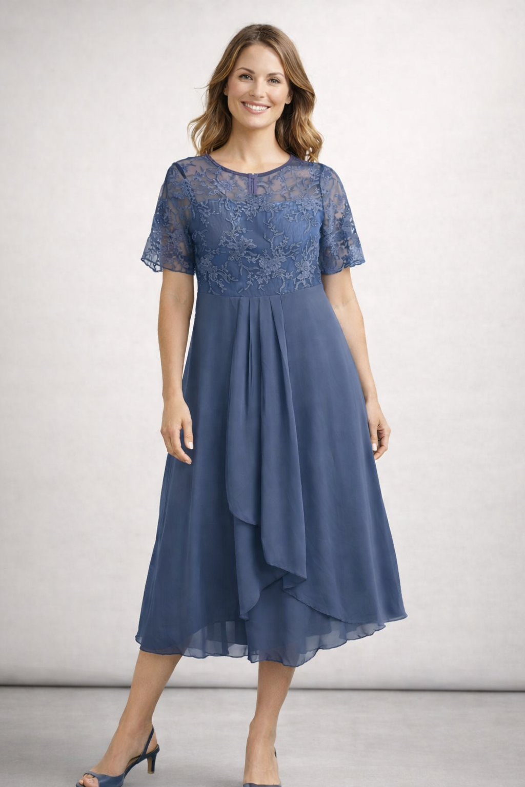 Midi Kleid Damen | Elegantes Festkleid mit Spitzenoberteil