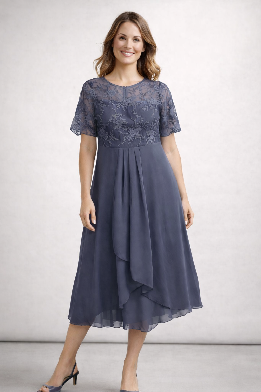 Midi Kleid Damen | Elegantes Festkleid mit Spitzenoberteil