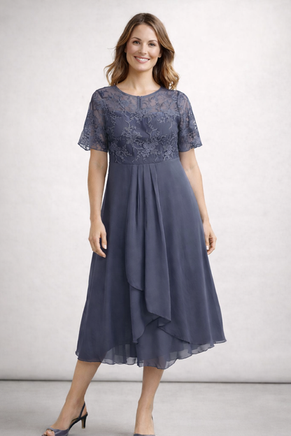 Midi Kleid Damen | Elegantes Festkleid mit Spitzenoberteil