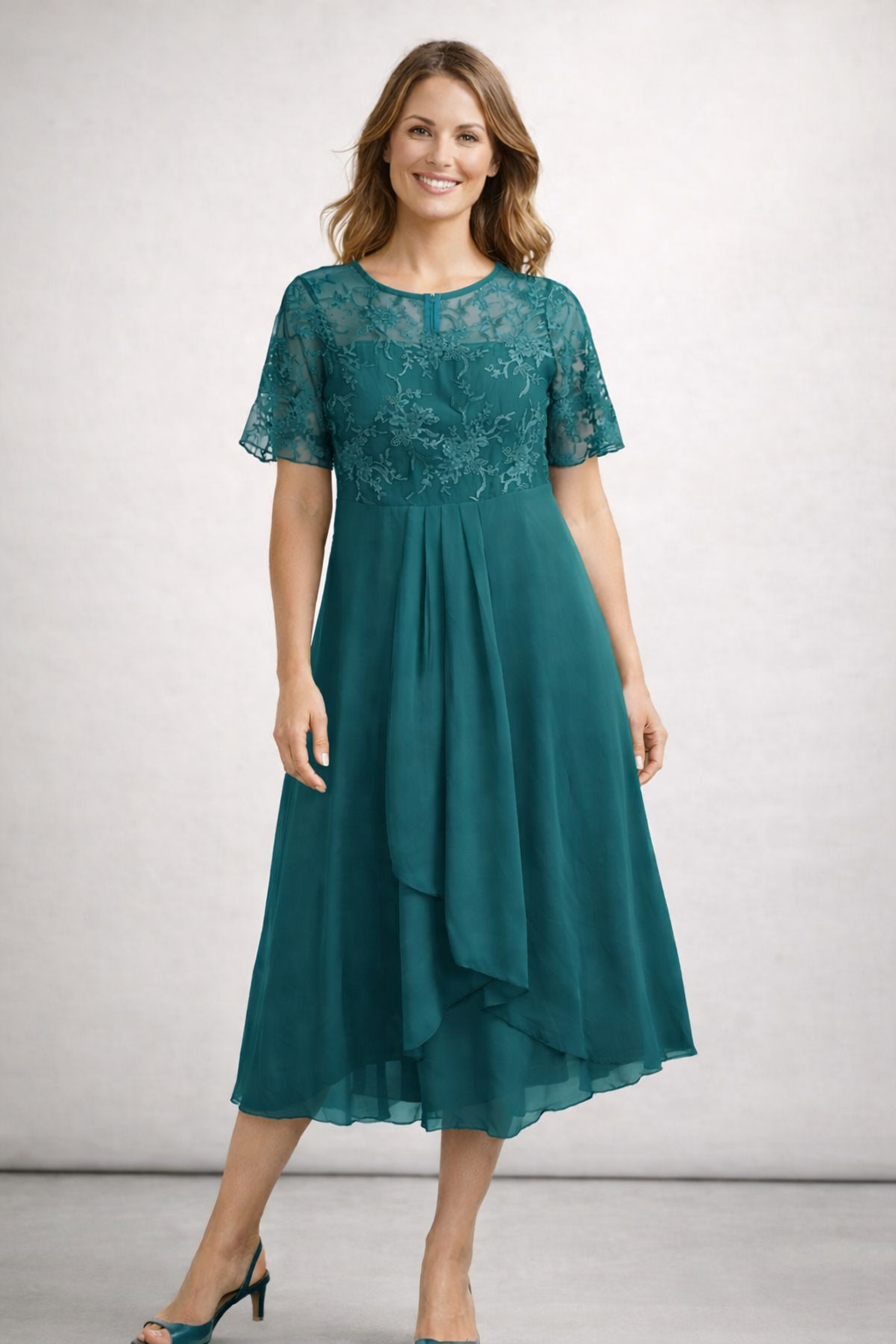 Midi Kleid Damen | Elegantes Festkleid mit Spitzenoberteil