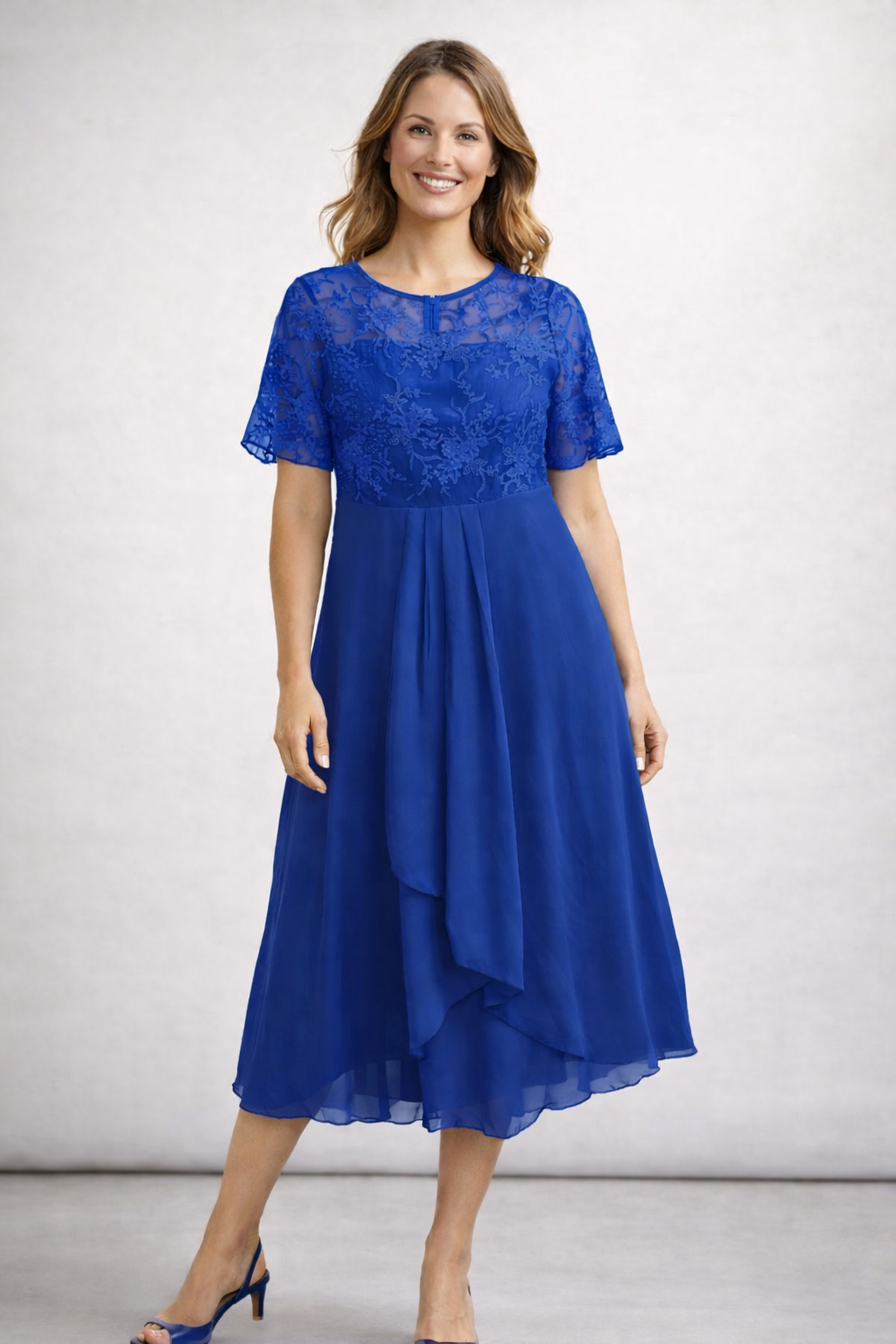 Midi Kleid Damen | Elegantes Festkleid mit Spitzenoberteil