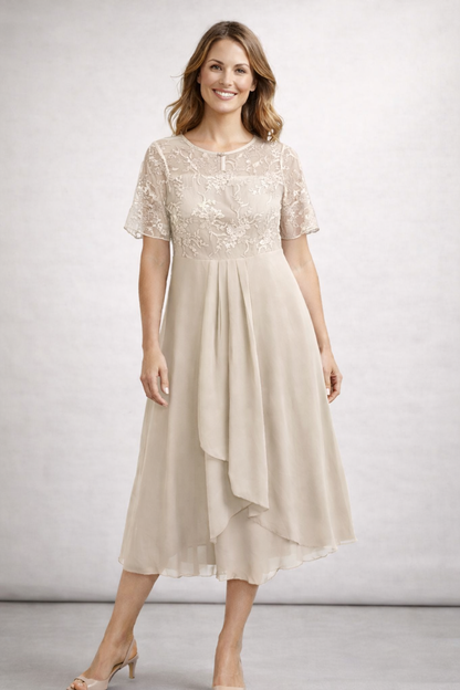 Midi Kleid Damen | Elegantes Festkleid mit Spitzenoberteil