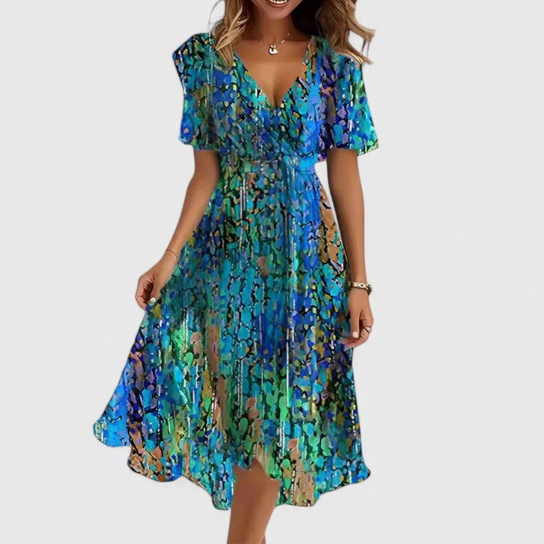 Midi Kleid Damen | Florales V-Ausschnitt-Design