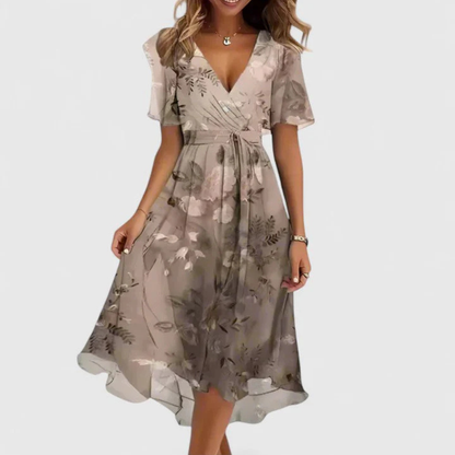 Midi Kleid Damen | Florales V-Ausschnitt-Design