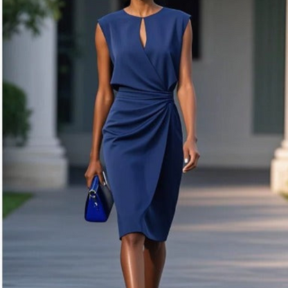 Midi Kleid Damen | Keyhole-Detail & Taillierte Raffung