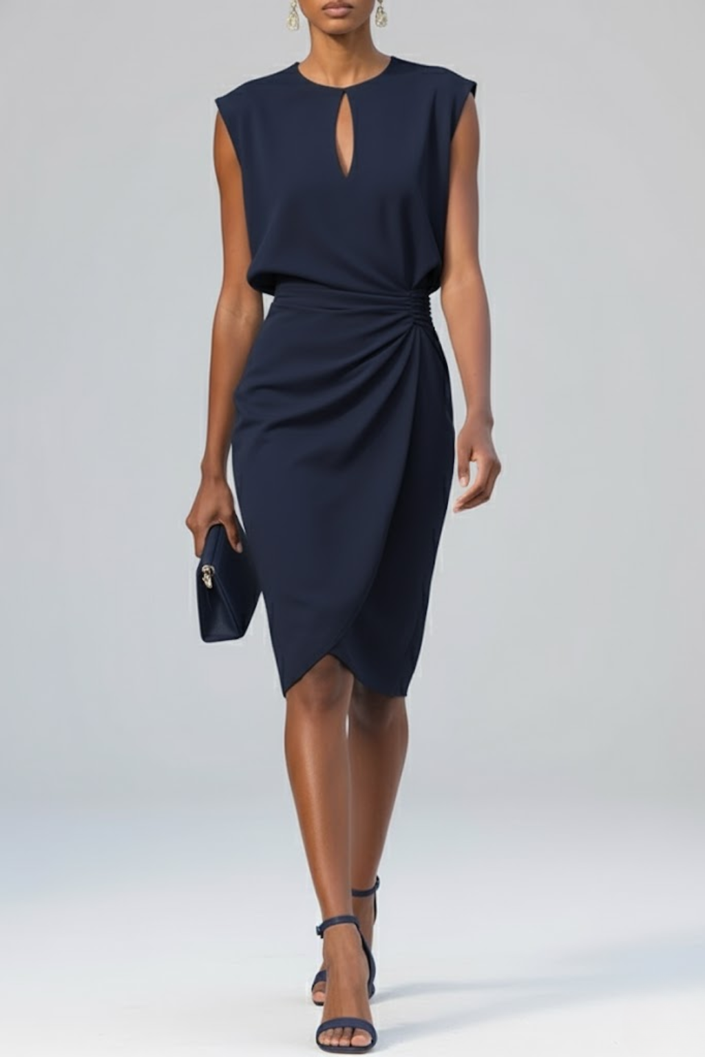 Midi Kleid Damen | Schlüsselloch & Raffung