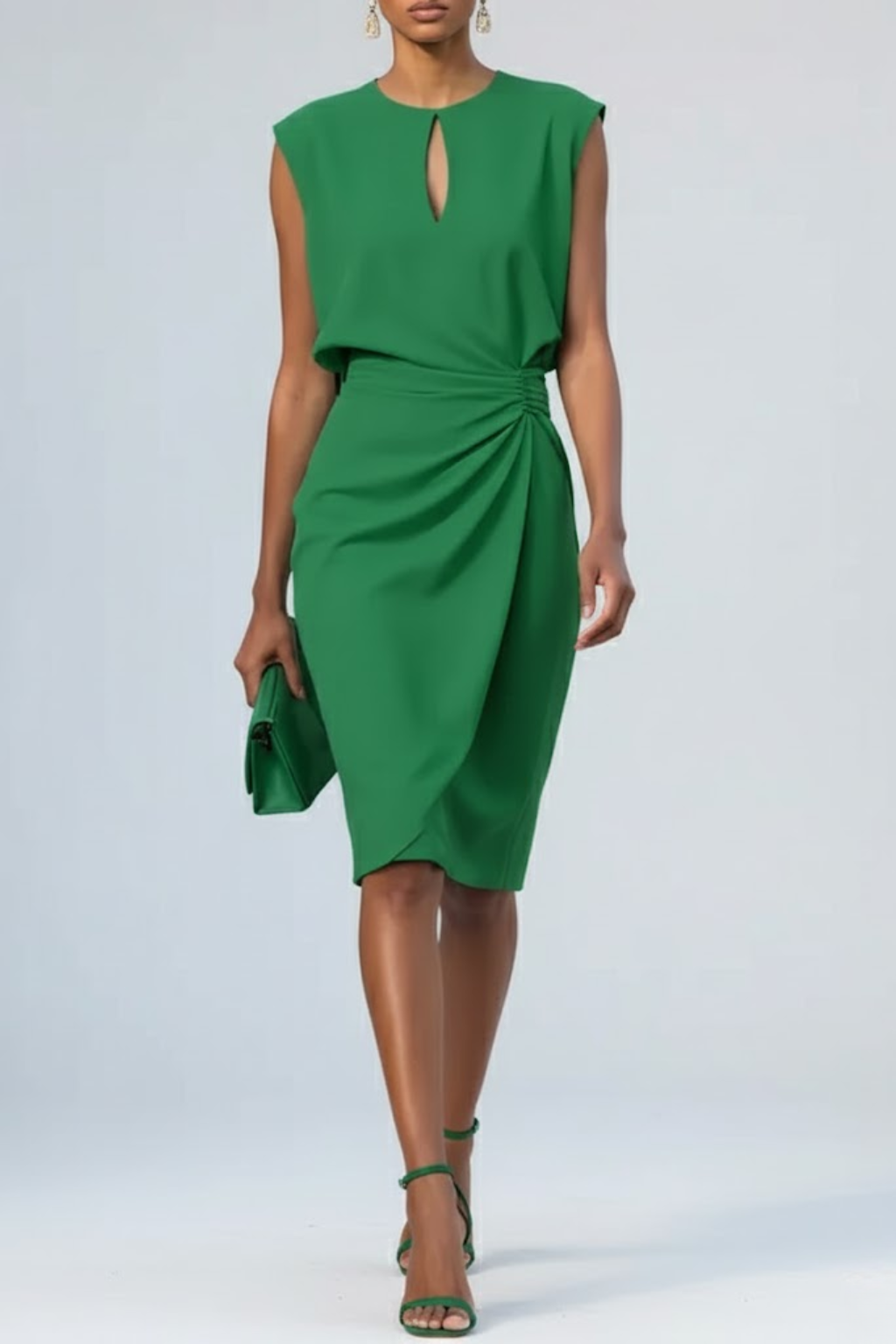 Midi Kleid Damen | Schlüsselloch & Raffung