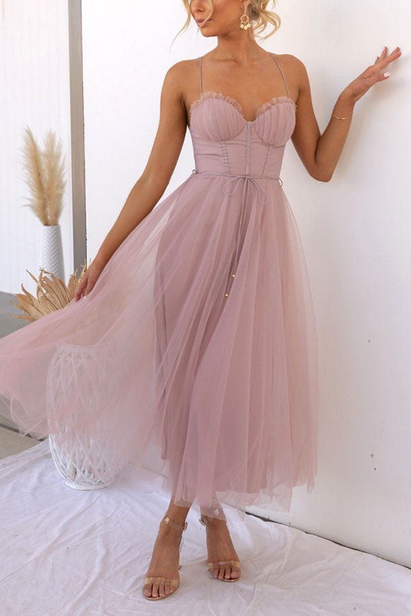 Midi Kleid Damen mit Tüllrock | Korsett & Träger