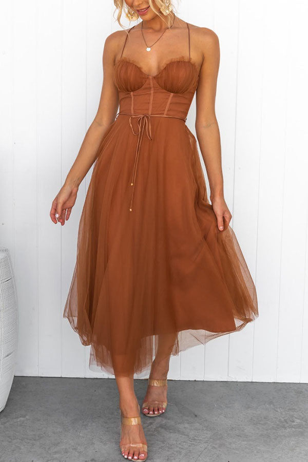 Midi Kleid Damen mit Tüllrock | Korsett & Träger